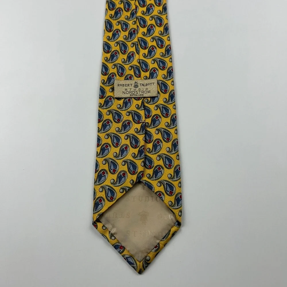 Vintage Robert Talbott Studio Nordstrom XL Yellow Paisley Silk Tie‎ USA